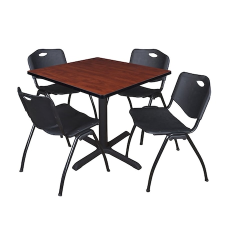Cain Cain Square Table & Chair Set, Wood, Metal, Plastic Top, Cherry TB3636CH47BK